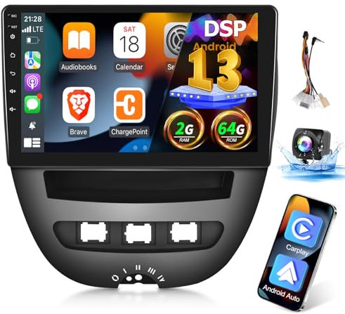 Car Radio for Toyota Aygo/Peugeot 107 /Citroen C1 2005-2014, [2G+64G] 10.1 inch Android Touch Screen Aygo Stereo, CarPlay/Android Auto/DSP Audio/1080P/SWC/Bluetooth/WiFi