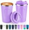 Volhoply 340ml 12oz Double Wall Insulated Vacuum Travel Coffee Mugs with Flip Lid Bulk 2 Pack,Reusable Stainless Steel Leak Proof Coffee Cup,Cafe Thermal Tumbler for Hot&Cold Drinks(Purple,2 Set)