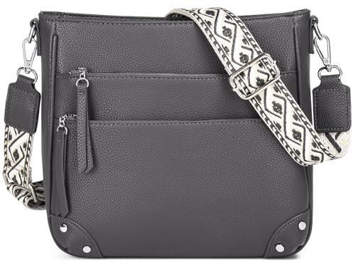 Waniki Umhängetasche Damen Mittelgroß Schultertaschen Leder PU Handtasche Für Damen Crossbody Bag Groß Tote Bag Zum Umhängen Mehrere Fächertaschen Grau
