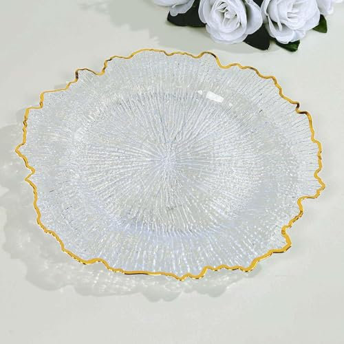 LMYTAGCP Elegant Gold Rim Acrylic Charger Plates - 13-Inch Coral Reefs Floral Plastic Dinner Plates, Set of 6 | Perfect for Weddings, Events & Special Occasions (Coral Reefs gold)