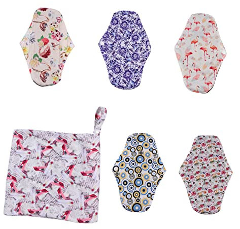 Ipetboom 5pièces Serviettes Hygiéniques Réutilisables Bambou De Serviettes Menstruelles Lavables Imperméables Et Respirantes Avec Pochette De Rangement Motifs Aléatoires