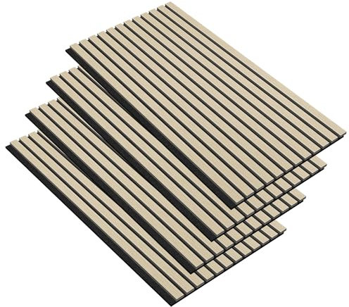 FIVMEN 4 Stück Akustikpaneele 120x60 cm Wandpaneele Holz Holzpaneele Wand Schallschutz mit Holzoptik Furnier Acoustic Panel Wandverkleidung Schallschutzplatten Lamellenwand, Weiß