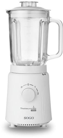 SOGO Batidora con Vidrio Jarra 1.5 Litros, Cuchillos Titanio, 2 Velocidades con Función Pulso, Mezclador de hielo, batidora batidora, 1000W (blanco