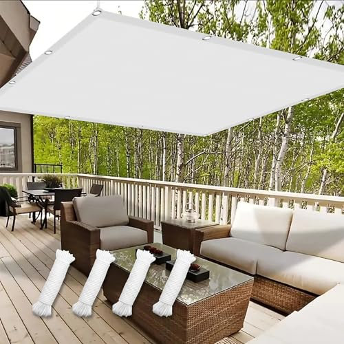 Voiles Ombrages Rectangulaire 0.8 x 2.2 m Anti UV Contre Le Vent Tissu de Parasol de Tente avec Le Kit de Fixation Pare-Soleil Tissu pour Extérieur Jardin Terrass Balcon, Blanc