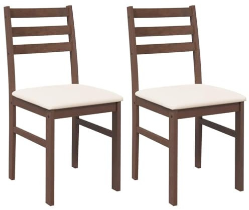 vidaXL Chaises à Manger Coussins 2 pcs Marron Bois Massif Caoutchouc, Chaise à dîner, Chaise, Chaise de Salon, chaises à dîner, Chaise de Cuisine