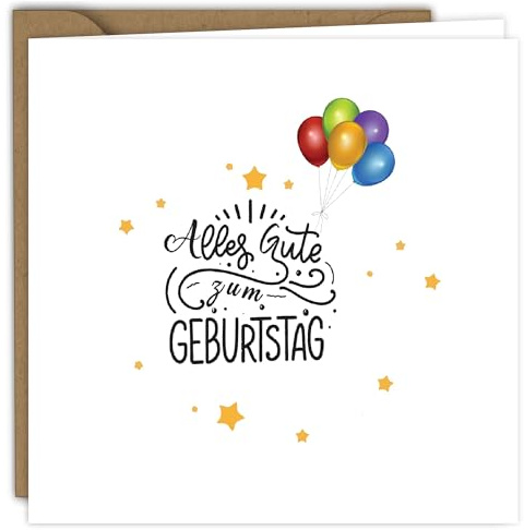 Edition Colibri Geburtstagskarte mit Umschlag im Luftballon Motiv mit Bunten Farben und Goldenen Sternen – Klappkarte 15x15 cm Happy Birthday Karte für Mann und Frau – Glückwunschkarte zum Geburtstag
