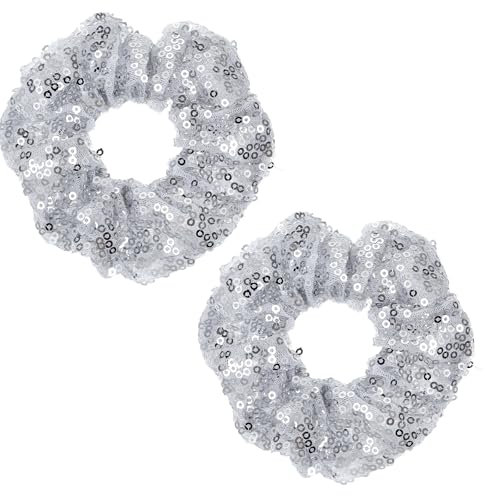 Thinp 2 Stk Glitzer Haargummis,Paillette Scrunchies Glitzer,Funkelnde Pferdeschwanzhalter,Pailletten Haarschmuck,Elastische Haarbänder für Mädchen Frauen Lange Feine Dicke Lockige Haare Haarschmuck