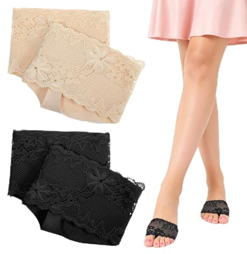 NIYANGLE Offene Zehensocken Damen 2 Paare Spitzen-Halbsocken Mit Cloud-Baumwollkissen Rutschfeste Zehentrennsocken Unsichtbare Füsslinge Für Sandalen High Heels Und Flache Schuhe