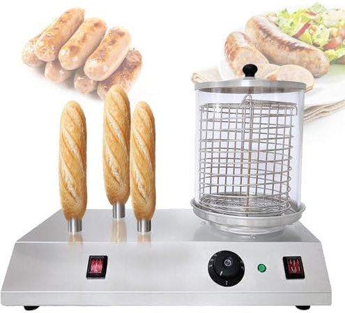 Elektrischer Hot-Dog-Dampfgarer, Hot-Dog-Wärmer, Wurst, professioneller Grill, Brötchen-Wurst-Heizgerät aus Edelstahl, kommerzielle Hot-Dog-Maschine für den Haushalt mit 3/4 Toasterstangen,3