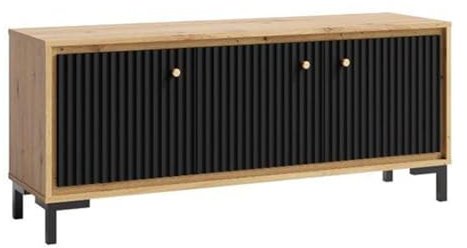 PARII Meuble TV 3 Portes 130x56 cm en Bois Design Contemporain Noir Mat