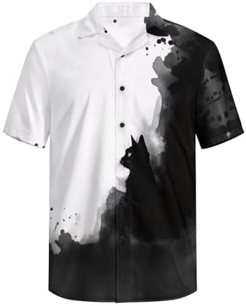 Drnuikhe Mens Summer Button Down Shirts Casual Graphic Shirt Short Sleeve Funny Print Hawaiian Aloha Top