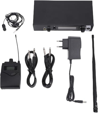 Lazmin112 UHF Stereo Wireless in Ear Monitor System, Banda 550-590MHz Selezionabile, Auto Auto, Funzionamento da 50 M, Adatto per le Prestazioni Dal Vivo Prove da Band in Studio (Plug UE 110-240V)