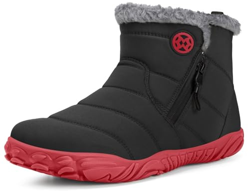 Stivali Barefoot Uomo Donna Invernali Scarpe da Neve Caldo Comode Stivaletti Antiscivolo Scarponcini con Wide Tox Box, Nero Rosso, 39 EU