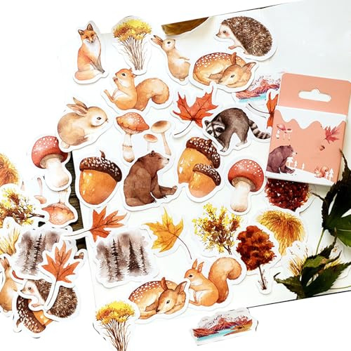 46pcs Autumn Stickers for Crafts - Waterproof Laptop Stickers, Scrapbook Accessories with Woodland Animals & Plants, Stickers for Scrapbooking, Journal and Card Decor