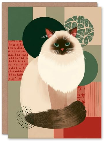 Artery8 Christmas Card Brown Point Ragdoll Cat Abstract Pet Portrait