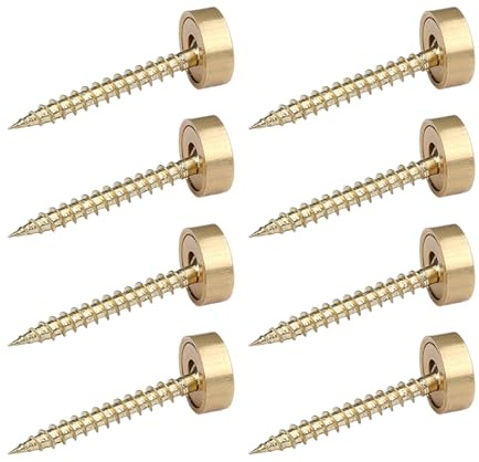 Whispern Cloud 8Pcs M4 x 25mm Brass Mirror Screws Decorative Caps | Polished Brass Mirror Fixing Covers with Custom Washers for Mirrors & Furniture Panel Mounting