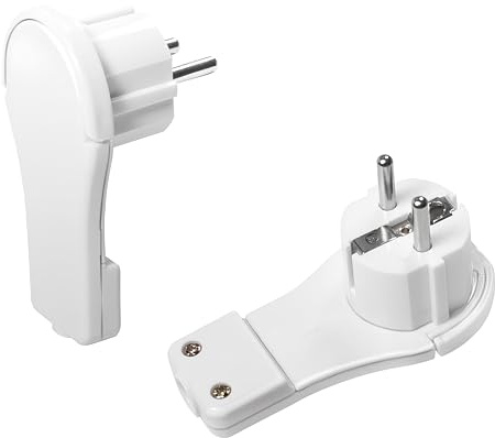2 Piezas Enchufe Macho Plano Schuko, Clavija Extraplano con Toma de Tierra, Mango Plegable y Protección Contra Dobleces de Cable, IP20, Máx 3680W, 16A, 250V, Blanco
