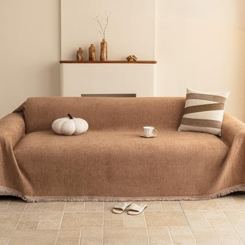 VIVICOZY Sofa überzug Kratzschutz Sofa Katze,Chenille Couch überzug | Sofaüberwurf Schonbezug Sofa Bezug Cover Sofaschutz Hund Katze Kratzschutz Sofa überwurf,Kakibraun 180x300cm
