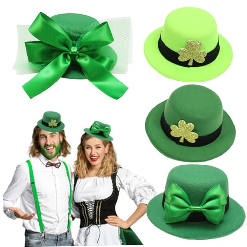 Bemonew Mini-Koboldhut grün Mini-Zylinder zum St. Patrick's Day 4er-Pack -Zylinder grün St. Patrick's Kostüm Haaraccessoires für Festivals 13, 5 x 5 cm