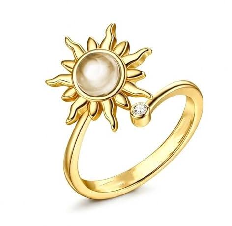 YOGAZEN Anxiety Ring für Damen Frauen, Verstellbare Gold Zirkon Blumen Skills Ringe, Anti Stress Rings, Stress Spinner Fidget Ring gegen Angst–Geschenk für Frauen (Gold)