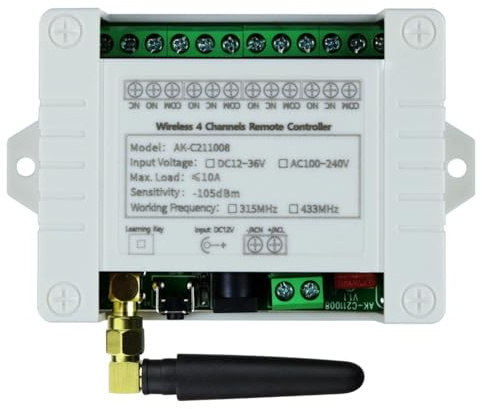 Agmoctz AC100-240V Drahtlose 4-Kanal-Fernbedienung, LED-Lichtschalter, Relaisausgang, Radio-Fernbedienung, 433-MHz-Empfänger