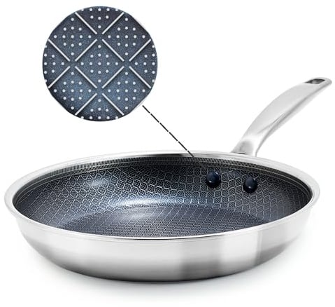 Blue Diamond Hybrid Antihaft-Edelstahl-Pfanne, 24 cm, PFAS-freie Keramikpfanne,Diamond Bond für kraftvolles Anbraten,Eier- und Omelettpfanne,spülmaschinenfest,kühler Griff,Induktion,für alle Herdarten
