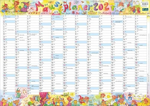 Wandplaner Wilde Mäuse 2027: Praktischer Kalender mit Überblick über das ganze Jahr. Feiertage und Kalenderwochen in einem Posterplaner mit lustigen Mauszeichnungen. 68 x 48 cm