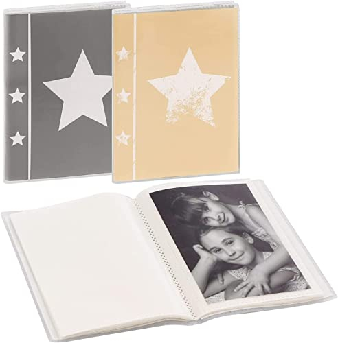 Hama Skies Synthetic Fotoalbum, schützt das Foto, zwei Fotos pro Tasche, Mini-FotoAlbum für 24 Fotos 10x15 cm, Sortiert (beige oder grau)