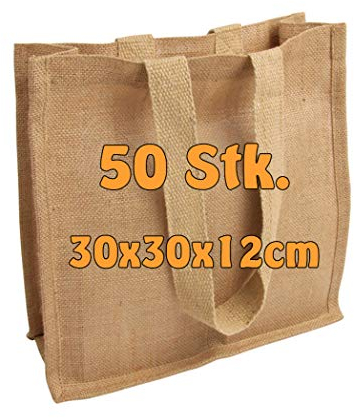 Cottonbagjoe Jutetaschen | 100% Jute | Wasserabweisend | mit Seiten und Bodenfalte | im Vintage-Look | 50 Stück