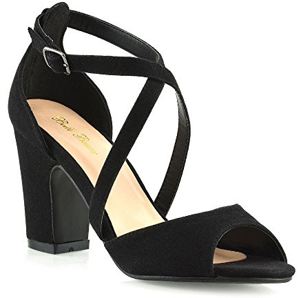 ESSEX GLAM Womens Strappy Sandals Block Mid Low Heel Ladies Party Bridal Shoes Size 3-8