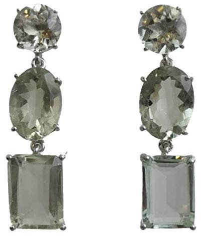 Orecchini Lunghi in Argento 925 con Ametista Verde - Gioielli Artigianali con Pietre Naturali Sfaccettate