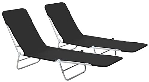 vidaXL 2X Sonnenliege Klappbar Schwarz Gartenliege Liegestuhl Relaxliege Liege