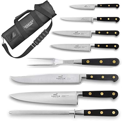 Sabatier Chef Mallette de cuisinier avec 6 couteaux de cuisine + 1 fourchette à viande + 1 fusil à aiguiser - Made in France