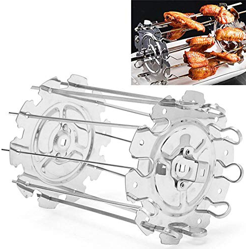 VIONNPPT Edelstahl Grillrondell für Grillspieß, Universal Spieß-Gestell für Rotisserie, 10 Spieße für Shish Kebab, Schaschlik, Fisch, Geflügel, Obst und Gemüse