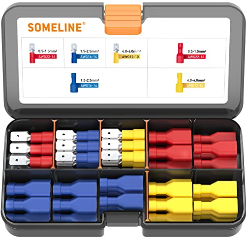 SOMELINE Capicorda Elettrici,Connettori Elettrici,Morsetti Elettrici, 6 Tipi 0,34-6 mm² Capocorda Elettrico Terminale Connettori Isolati Capicorda Isolati con Crimpro a Spada e Forcella