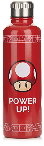 Bouteille d'Eau Power Up Mushroom Super Mario - Officielle, Bouteille en Acier Inoxydable pour Boissons Chaudes & Froides, Bouchon Étanche, Cadeau pour Gamer Rétro, 500ml (17 fl oz)