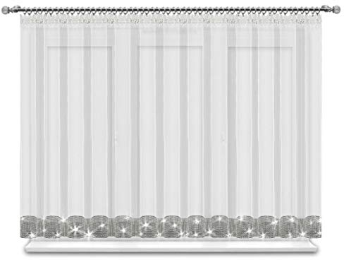 Inox Trade Fertiggardine Gardine 400x150 cm Fenstergardine Voile mit Zirkonia Silber Band…