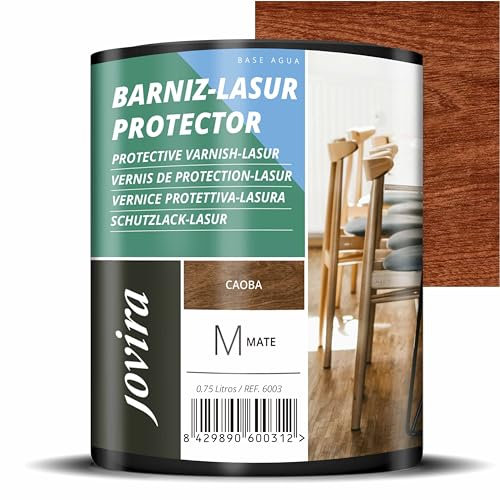 JOVIRA PINTURAS BARNIZ-LASUR Protector Mate al Agua. Protege, decora y embellece todo tipo de madera. (750 Mililitros, Caoba) F-2