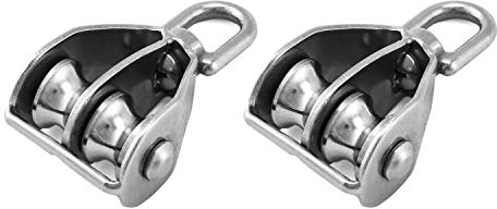 QWORK® 2 Stück M15 Doppel Flaschenzug Edelstahl 304 Umlenkrolle Riemenscheibe für Seile von Seilhebern, Schiffen, Yacht