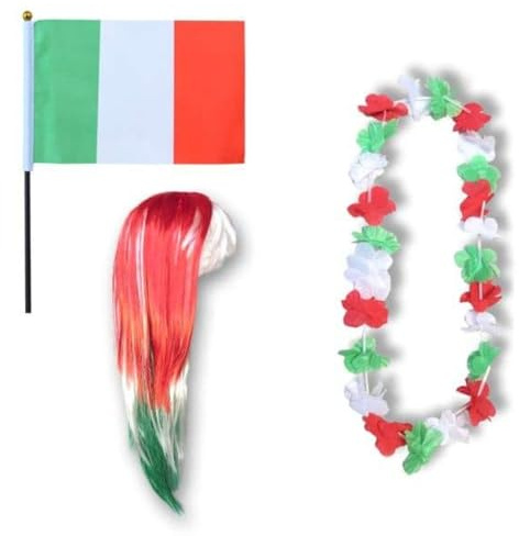 Sonia Originelli Fan-Set Italien Fan-Set 4 Langhaar - Italienische Fanartikel EM WM Fußball Party Karneval