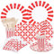 NININI 128 Pezzi Stoviglie Per Feste,Stoviglie Per Feste a Righe,Include Carta,Tovaglioli, Bicchieri Di Carta e Cannucce,Forchette,For Matrimoni,Anniversari,Compleanni (16 Ospiti) (rosso)