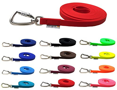 Schleppleine Biothane Hundeleine große Hunde 1m / 2m / 3m / 5m / 10m / 15m Sicherheitshaken (10m OHNE Handschlaufe, Rot)