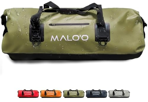 Malo'o wasserdichte Trockentasche mit Reisetasche, 40 l/60 l/100 l, Roll-Top-Reisetasche hält die Ausrüstung trocken für Kajakfahren, Rafting, Bootfahren, Schwimmen, Camping, dunkelgrün, 100L