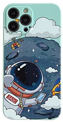 Yonds Queen für iPhone 11 Pro Niedliches Hülle, Cool Cartoon Astronaut Space Mond Planet Design Stilvoll Stoßstange Weiches TPU rutschfeste Stoßfeste Schutzhülle(iPhone 11 Pro, Grün Mond)