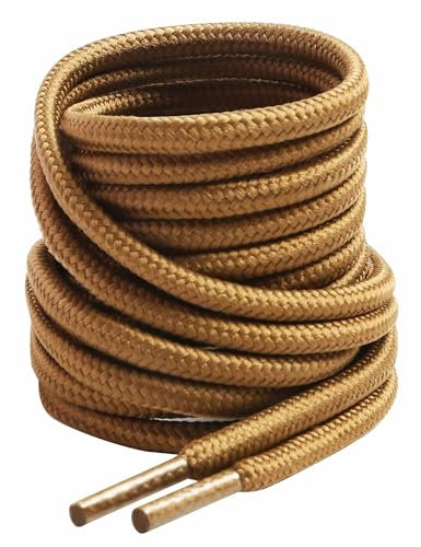 VSUDO Cordones Redondos Bronce de Zapatos para Botas de Montaña, ø4 mm Cordones Zapatillas de Botas Trabajo, Cordones Botas de Militares/Seguridad/Treking para Mujer o Hombre (2 Pares-Bronce-090cm)