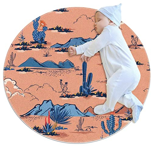 Runde Teppiche, 1 m Durchmesser, Kaktus auf Wüste, blühende Sukkulenten, Blume, weich, Wohnzimmer, Schlafzimmer, einzigartiger Teppich, Frauen, Yoga-Matte, Heimdekoration