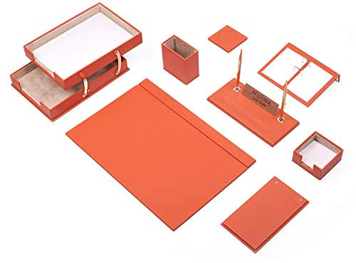 MOOGCO Schreibtisch-Set aus Leder – Schreibtisch-Organizer-Set – Büro-Schreibtischunterlagen-Zubehör – 10 Schreibtisch-Aufbewahrung (Orange)