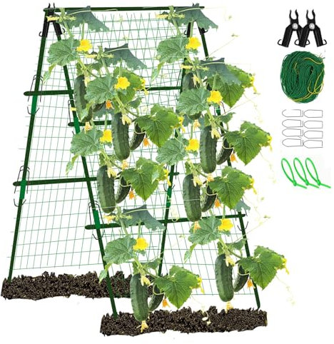 Groumh Verstärktes Metall Gurken Rankgitter A Rahmen Rankgitter Metall Garten Rankgitter Tomaten Pflanzkäfig für Kletterpflanzen Outdoor auf oder abseits Hochbeet | Gemüse und Gurken Rankgitter für