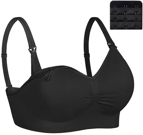 Dreamburn Maternity Nursing Bra 1/2/3 Pack Wireless Seamless Breastfeeding Bras 4 Rows Adjust Hook with Removable Spill Prevention Pads Add Extenders Comfortable Solid Black