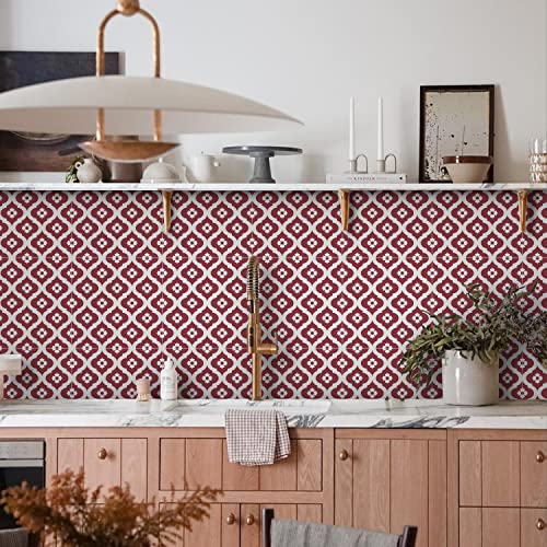 Alwayspon 25 adesivi per piastrelle, colore rosso marocchino, autoadesivi, per bagno, cucina, paraspruzzi per fornelli, piastrelle adesive da parete in vinile, 15 cm